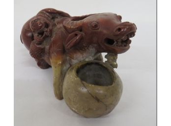 Soapstone Carved Chinese Bull Or Water Buffalo Incense Burner? With A Drunk Monkey On His Back Highly Detailed