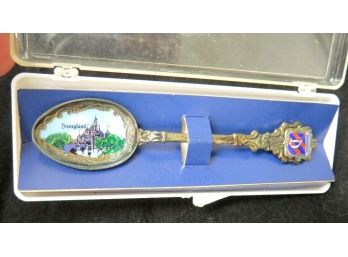 Disneyland Silverplate Enameled Souvenir Spoon In Orig Case - Vintage