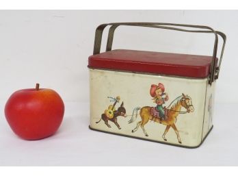 1950's Toy Metal Lunchbox Style Bubble Gum Tin W/Litho's Of Little Cowboys On Their Ponies