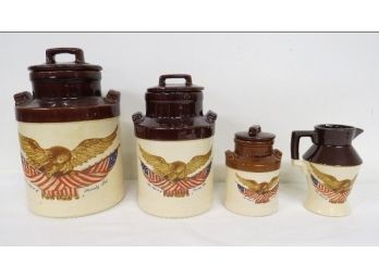 Lot Of 4 McCoy Pottery Spirit Of 76' Cookie Jars / Cannisters, Creamer