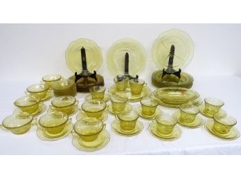 58pc Set Of Federal Glass Co. Amber Patrician Spoke Pattern Depression Glassware.