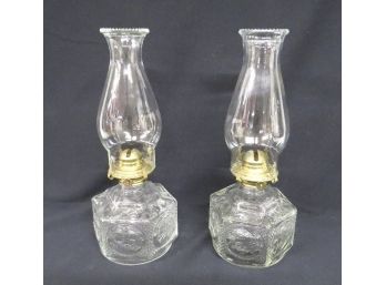 Vintage Pair Of Unused Lamplighter Farms Oil Lamps  - Perfect Decorator And Useful Too!