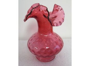 Fenton Coin Spot  Or Thumbprint Cranberry Ruffled Rim Vase 7' In Height