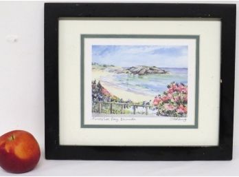 Original Seascape Watercolor By Listed Artist Carole Holding - Horseshoe Bay, Bermuda - Nicely Matted/framed.