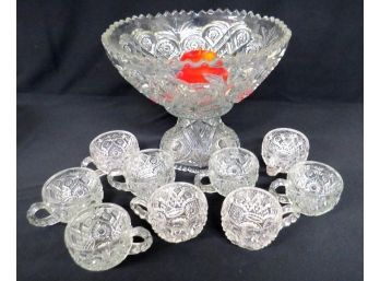 Imperial Glass Co.  No. 400 Imperial Crown Or Royalty Crown EAPG Punch Bowl And 9 Cups