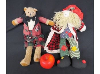Fancily Dressed Holiday Bear And Kris-kringle Christmas Folk Art Country Dolls
