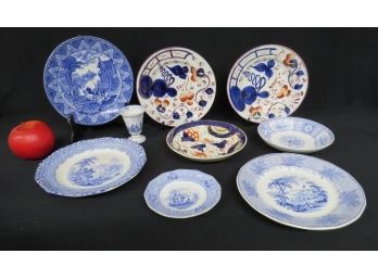 Small Collection Of Mid-19th Century Blue Transfer Staffordshire & Gaudy Lustreware 1840-70's Era