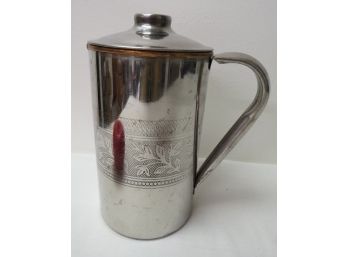 Art Deco Chromed & Covered Drink Pitcher With Copper Liner