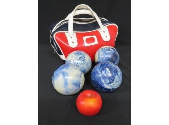 Wild Early Swirl Colors Set Of 4 Vintage Duckpin Bowling Balls W/Red/whiteBlue Carry Bag All Vintage