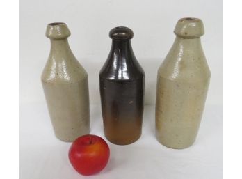 Lot Of 3 American Stoneware Beers 1870's-80's Era - Salt Glazed & Albany Brown Slip Decorated