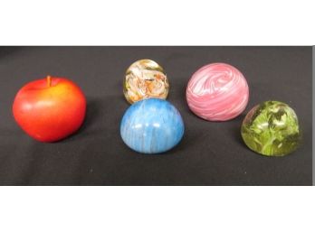 Lot Of 4 Art Glass & Stone Paperweights Including Jupiter Swirl In Pink By CMOG