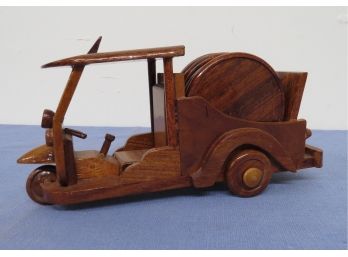 Vintage Carved Folk Art Style Motor Scooter Coaster Holder Very Cool & Well Done
