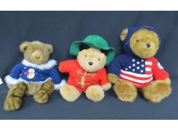 Lot Of 3 Teddy Bears - Paddington Bear, Patriotic/Sports Bear & Christmas Bear