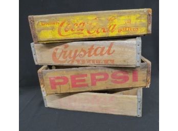 Four Vintage Soda Crates - Coca Cola, Pepsi & More