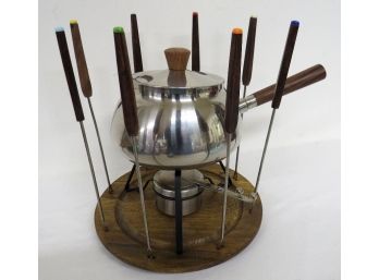Mid-Century To Retro Japan Stainless Fondue Pot W/8 Forks Very Cool Example