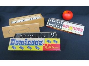 Three Sets Of Vintage Dominoes, One In Hardwood Case Japan