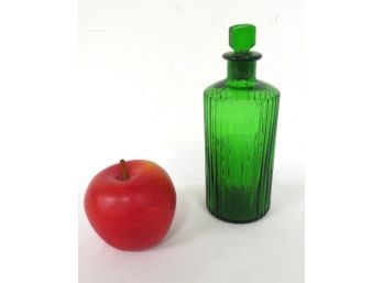 Ribbed English Poison W/Ground Glass Stopper 6 3/4' Height Gorgeous Green Color, Mint!