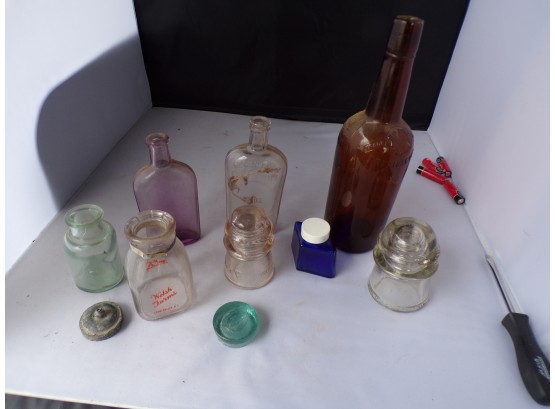 Antique Bottle And Insulators Lot 10 Items