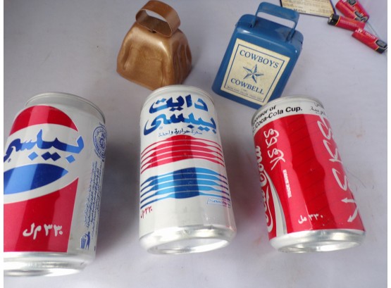 Lot Of Foreign Soda Cans And Bells