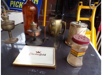 Lot Of 7 Items Tin & Old Bottle