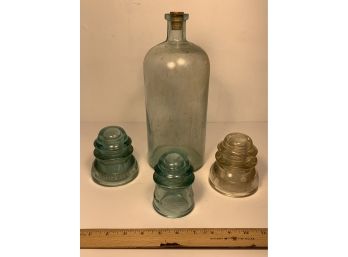Large Old Bottle With 3 Glass Holders