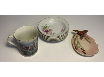 Tableware: Lot Of 5 - 1 Lenox Mug, 5 Dishes, 1 Bird Dish