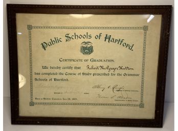 Public Schools Of Hartford 1901 Certificate Of Graduation
