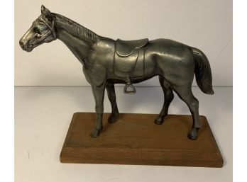 Metal Horse On Wooden Base