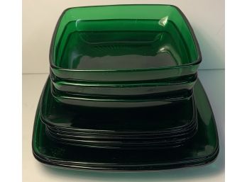 Green Glass Christmas  Dishes: Lot Of 13