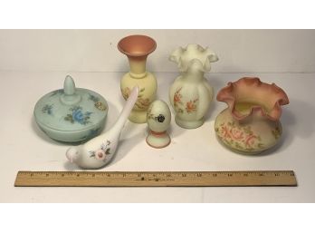 Lot Of 6 Hand Painted Fenton Glass Figures (All Signed)
