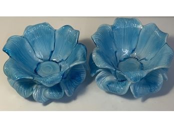 Lot Of 2 Murano Glass Flower Bowls