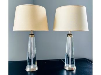 Pair Of HEAVY Glass Column Lamps