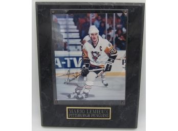 Mario Lemieux Of The Pittsburg Penguins Signed Photo In Plaque