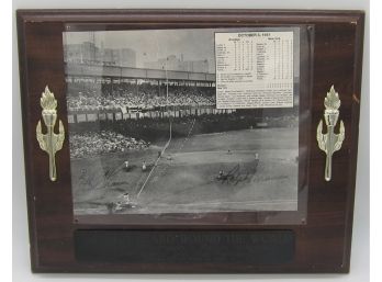 Shot Heard From Around The World Signed Wood Plaque #162 Of 1951 The Giants Win The Pennant