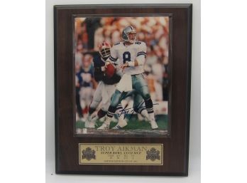 Authentic Troy Aikman Superbowl XXVII MVP Signed 8 X 10 Photograph In Wood Plaque