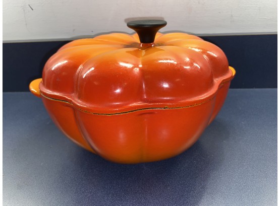 Vintage Le Creuset Orange Pumpkin Cast Iron Enamel Dutch Oven With Lid. Made In France.