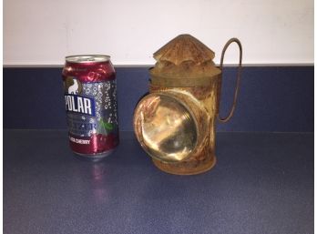 Antique Railroad Or Miner's Lantern With Rear Double Handle. Thick Clear Glass Lens. Surface Rust Throughout.