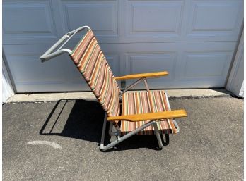 Vintage Striped Aluminum Frame Foldable Beach Chair.