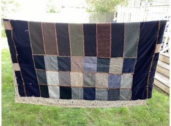Magnificent Vintage Handmade Wool Patch Quilt. Measures 68' X 81'. Wieghs 8 Pounds!