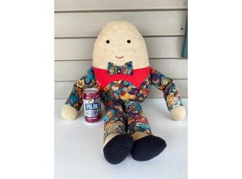Vintage 25' Humpty Dumpty Hand Made Plush Doll. Sewn Face Bow Tie. Cute As The Dickens.