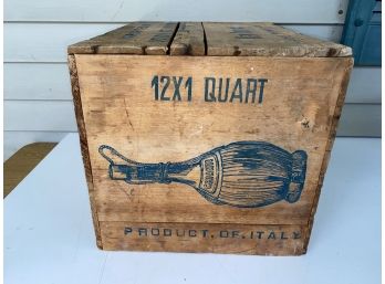 Vintage Wood Wine Crate From Italy With Graphics Lettering On All Sides.