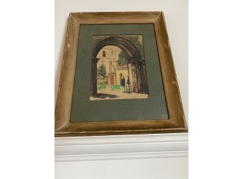 Wonderful Signed Vintage Watercolor Of Antigua. Arched Doorway. Signed P. Bust. Measures 18 3/8' X 22 5/8'.