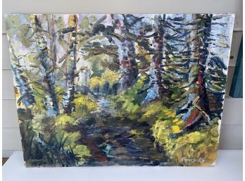 Wonderful Signed Mid Century Oil Painting Woods And Stream. Measures 18' X 24'.