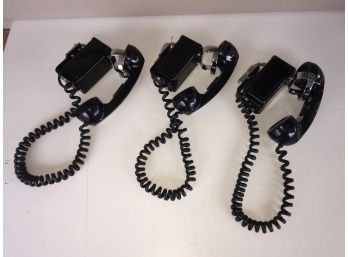 Three (3) Vintage Black Western Electric G5 Telephones With Chrome Cradles. Untested.