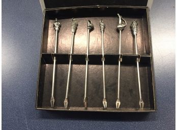 (6) Antiqued Pewter Shell Toothpicks By Metzke, Inc. In Original Box.
