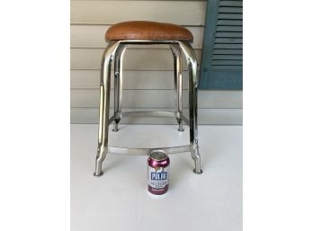 Industrial Stool. Chrome Legs And Foot Rest. Padded Seat. Stands 19' Tall.