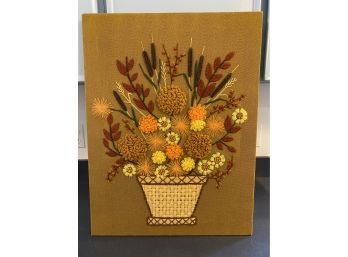 Vintage 1960s Paragon Needlecraft Basket Of Flowers. Cat Tails Plus. Beautifully Done! 19 1/4' X 25'.
