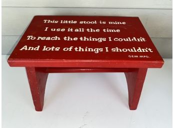 Vintage 'This Little Stool Is Mine' Red Painted Wood Child's Step Stool.