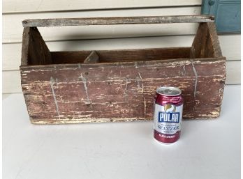 Antique Hand Made Primitive Distressed Paint Wood Tool Box. 21' X 9' X 11'.