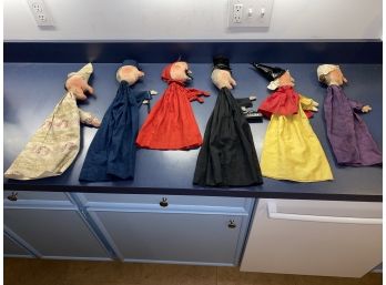 Lot Of 6 Vintage/Antique Puppets. Devil, Old Man, Old Woman, Policeman, Doctor, Man In Sleep Wear.